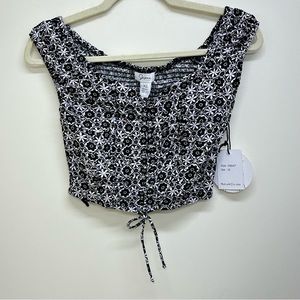 JAPNA Smocked Cinched Tie Up Stretchy Pattern Print Crop Top Size XS